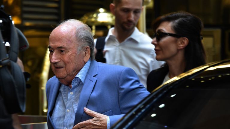 Former FIFA President Sepp Blatter arrives at the hotel St Regis in Moscow