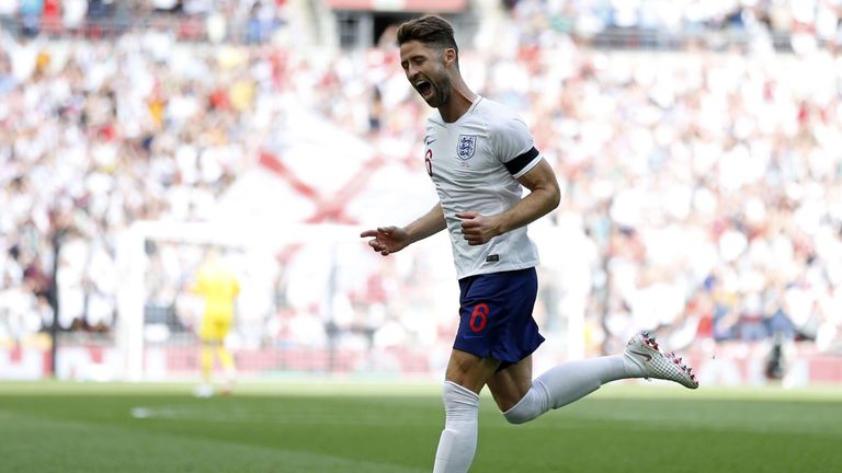 Gary Cahill scored England's first goal against Nigeria on Saturday evening