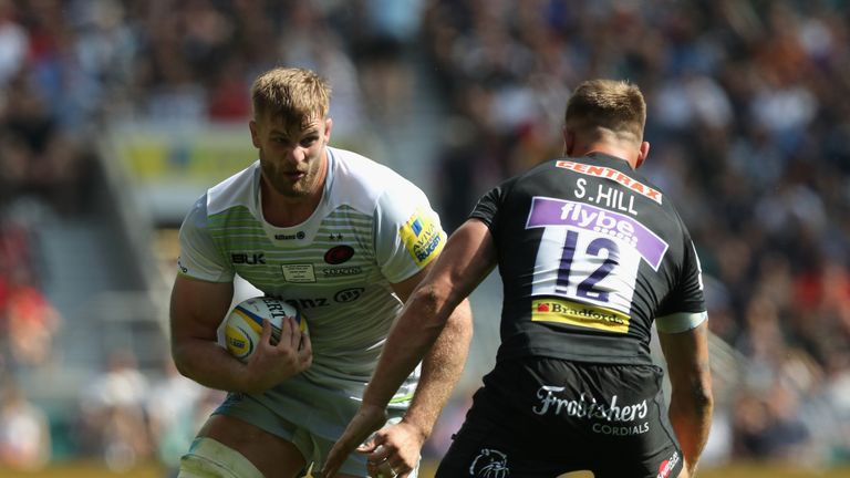 during the Aviva Premiership Final between Exeter Chiefs and Saracens at Twickenham Stadium on May 26, 2018 in London, England.