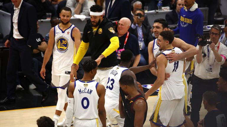 during Game Four of the 2018 NBA Finals at Quicken Loans Arena on June 8, 2018 in Cleveland, Ohio. NOTE TO USER: User expressly acknowledges and agrees that, by downloading and or using this photograph, User is consenting to the terms and conditions of the Getty Images License Agreement.