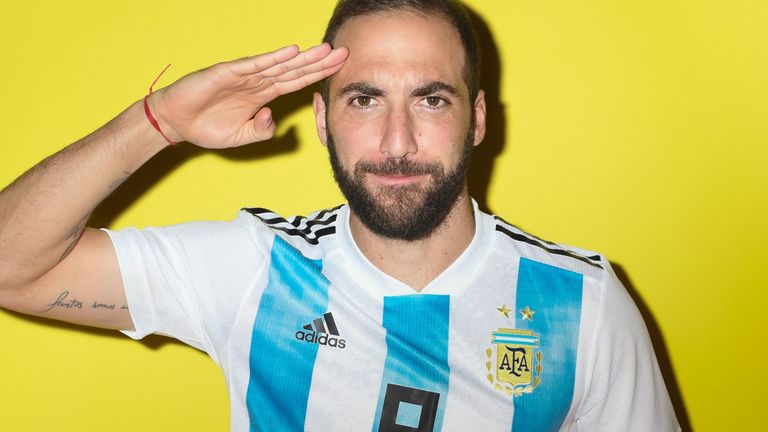 Gonzalo Higuain of Argentina poses during the official FIFA World Cup 2018 portrait session