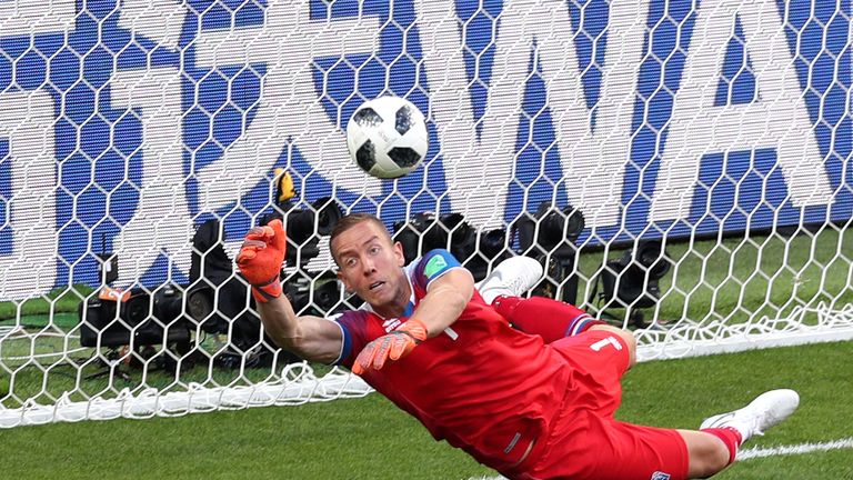 Hannes Halldorsson saves Lionel Messi's penalty