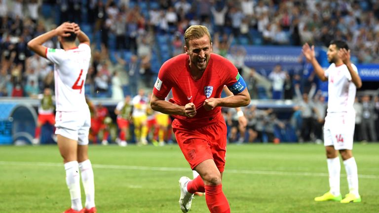 Harry Kane celebrates his late winner for England