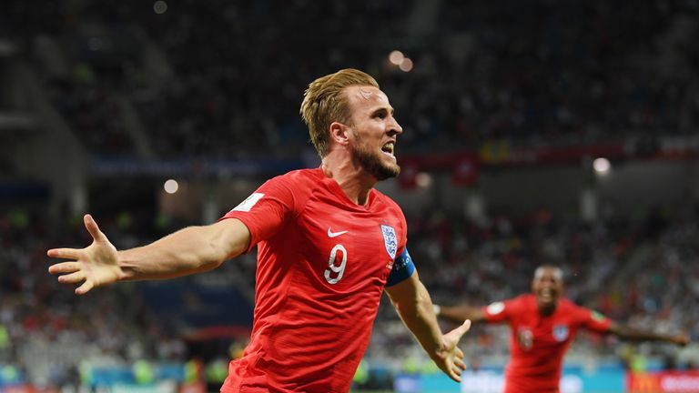Harry Kane celebrates his late winner for England