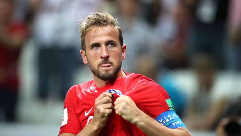 Harry Kane celebrates scoring his and England's second goal of the game
