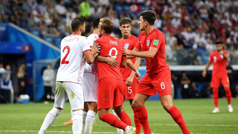 Harry Kane received rough treatment from Tunisia's players throughout the match