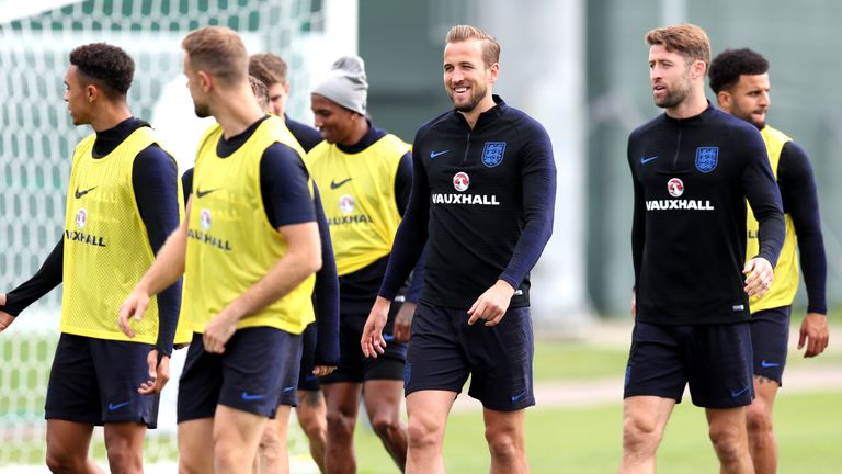 Harry Kane during an England training session on June 21, 2018
