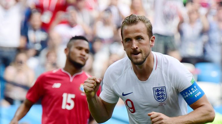 Harry Kane celebrates his second goal