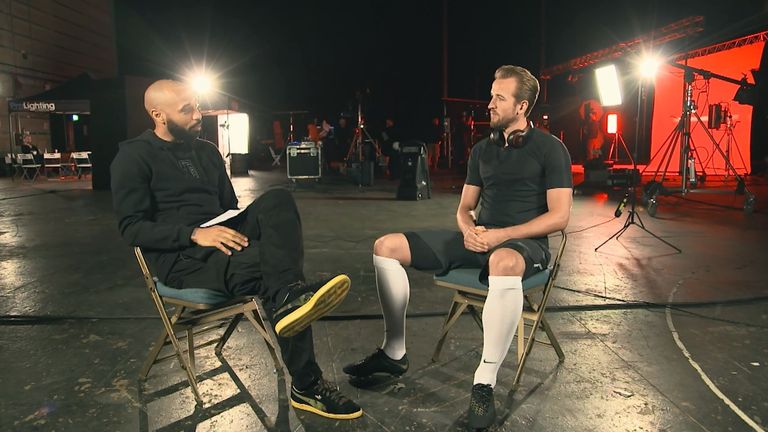 Sky Sports pundit Thierry Henry speaks to England captain Harry Kane