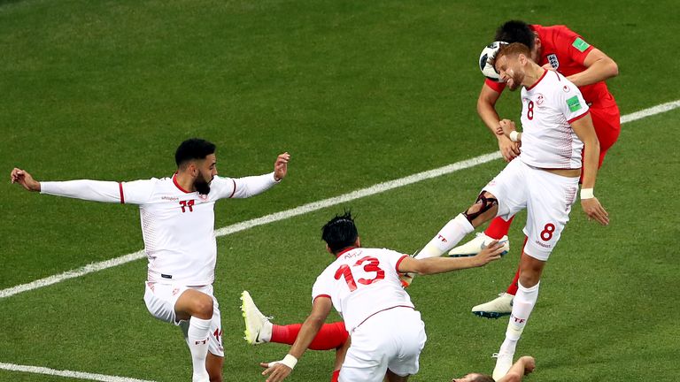 England's Harry Kane goes down in the area during the FIFA World Cup against Tunisia. Tim Goode/PA Wire.