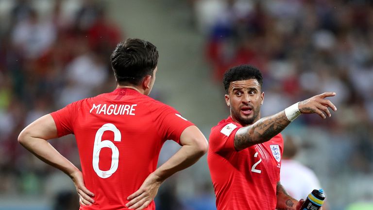 Kyle Walker and Harry Maguire in action for England against Tunisia