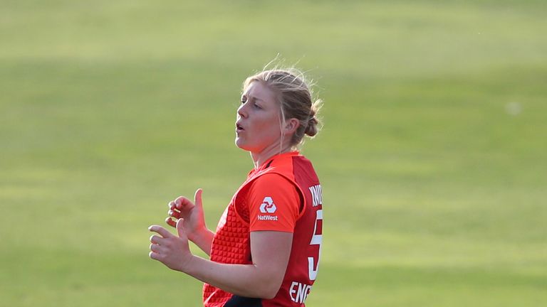 TAUNTON, ENGLAND - JUNE 23: Heather Knight of England during the International T20 Tri-Series match between England Women and New Zealand Women at The Cooper Associates County Ground on June 23, 2018 in Taunton, England. (Photo by Julian Herbert/Getty Images)
