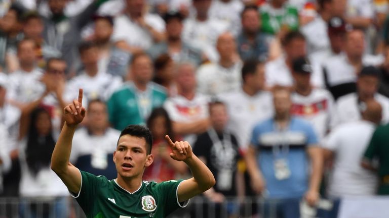 Hirving Lozano celebrates after giving Mexico the lead in their opening group game