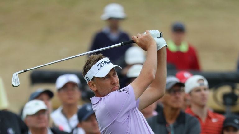 Ian Poulter of England plays his shot from the 17th tee during the second round of the 2018 U.S. Open at Shinnecock Hills Golf Club on June 15, 2018 in Southampton, New Yor