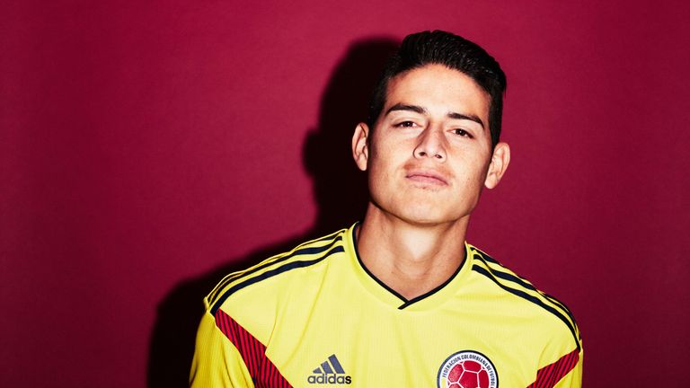 James Rodriguez of Columbia poses for a portrait during the official FIFA World Cup 2018 portrait session