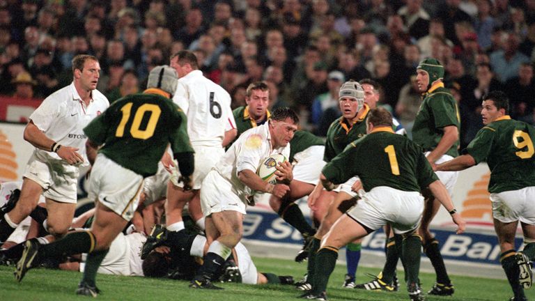 Jason Leonard carries for England against South Africa