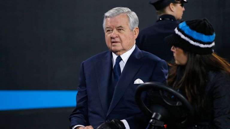 Jerry Richardson during the NFC Championship Game at Bank of America Stadium on January 24, 2016 in Charlotte, North Carolina.