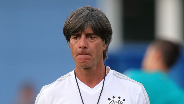 Joachim Low during a Germany training session/press conference at Electron Stadium on June 26, 2018 in Kazan, Russia.