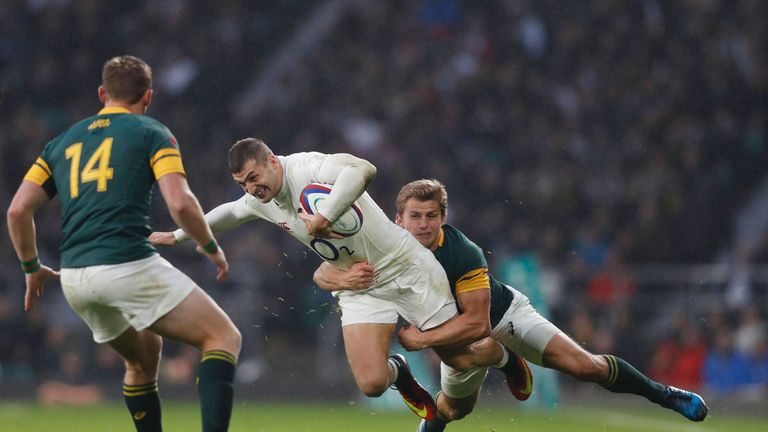 England's Jonny May in action against South Africa at Twickenham in 2016