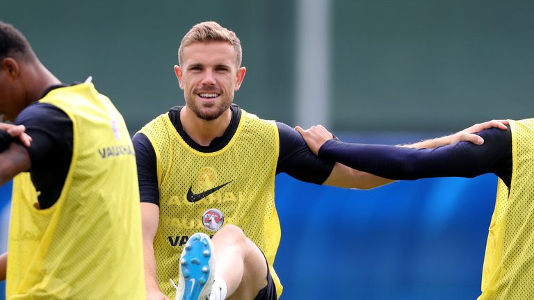 Jordan Henderson takes part in the England training session at the Spartak Zelenogorsk Stadiu