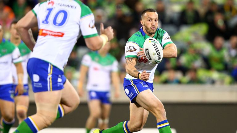 during the round 25 NRL match between the Canberra Raiders and the Newcastle Knights at GIO Stadium on August 25, 2017 in Canberra, Australia.