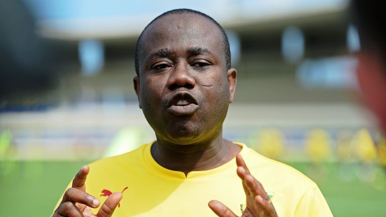 President of the Ghana Football Association, Kwesi Nyantakyi gestures as he gives an interview at the Rei Pele stadium in Maceio, in 2014