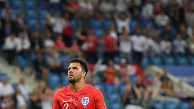 Kyle Walker concedes a penalty after clashing with Fakhreddine Ben Youssef