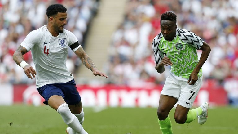 kyle walker in action for England against Nigeria at Wembley