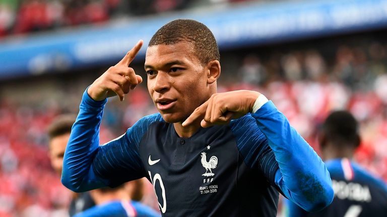 Kylian Mbappe celebrates his goal in the first-half