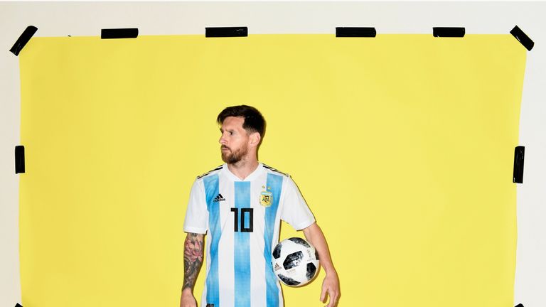Lionel Messi of Argentina poses during the official FIFA World Cup 2018 portrait session