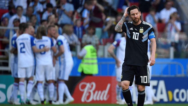 Lionel Messi reacts to Iceland's equaliser