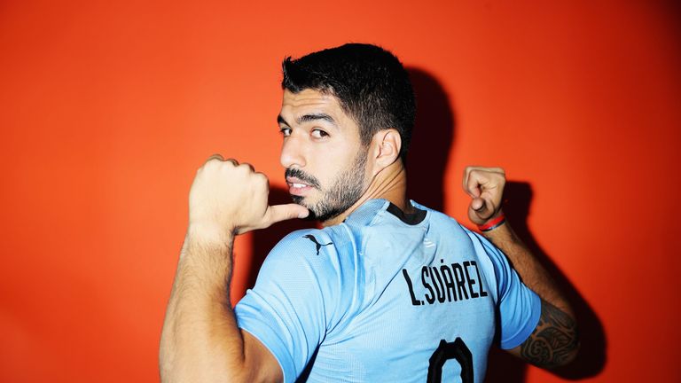 Luis Suarez of Uruguay poses during the official FIFA World Cup 2018 portrait session