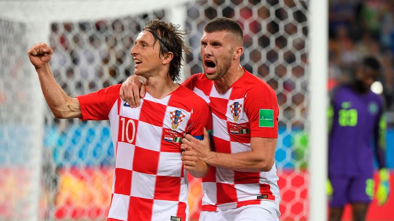 Luka Modric celebrates scoring Croatia's second against Nigeria