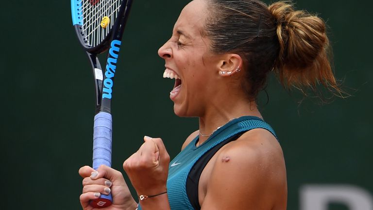 Madison Keys of the US celebrates after victory over Russia's Yulia Putintseva during their women's singles quarter-final match on day ten of The Roland Garros 2018 French Open tennis tournament in Paris on June 5, 2018.