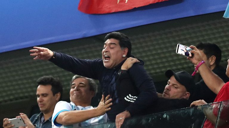 Maradona during the 2018 FIFA World Cup Russia group D match between Nigeria and Argentina at Saint Petersburg Stadium on June 26, 2018 in Saint Petersburg, Russia.