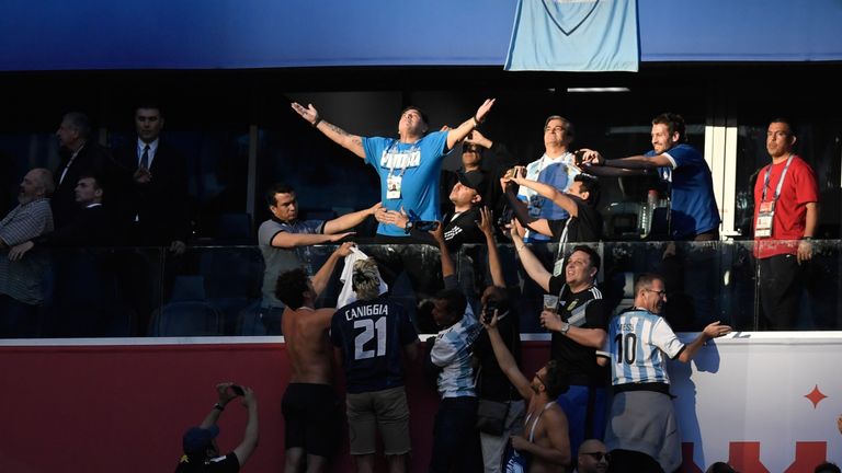 Diego Maradona attracted a lot of attention in the stands as he watched Argentina