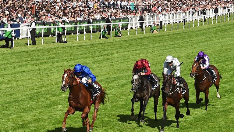 Masar wins the Derby at Epsom ahead of Dee Ex Bee, Roaring Lion and Saxon Warrior
