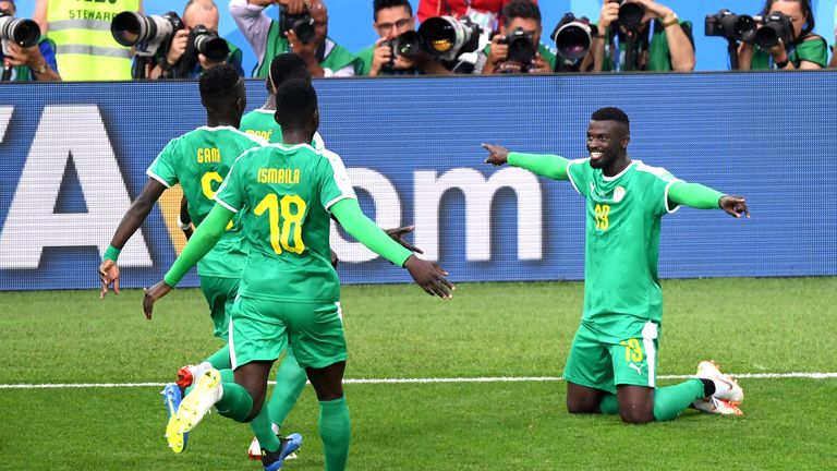 Mbaye Niang of Senegal celebrates after scoring his team's second goal