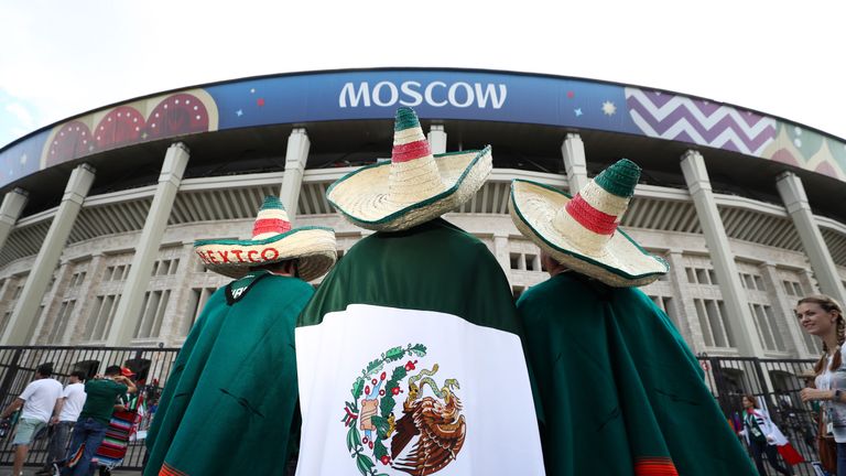 Mexico fans during the 2018 FIFA World Cup Russia group F match between Germany and Mexico at Luzhniki Stadium on June 17, 2018 in Moscow, Russia.