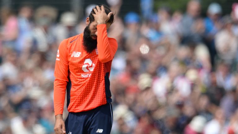 Moeen Ali of England reacts during the One-Day International match  between Scotland and England at Grange cricket club ground on June 10, 2018 in Edinburgh, Scotland. (Photo by Philip Brown/Getty Images)