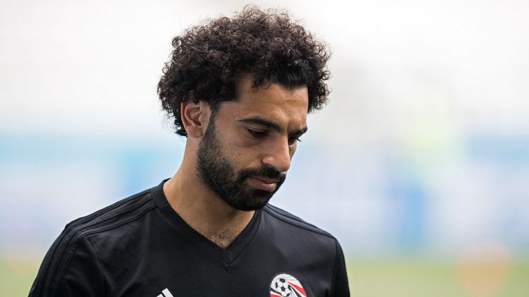 Mohamed Salah training before Egypt's final World Cup match