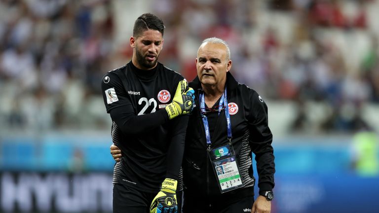 Mouez Hassen appears emotional as he's substituted due to injury