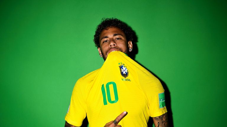 Neymar Jr. of Brazil poses during the official FIFA World Cup 2018 portrait session