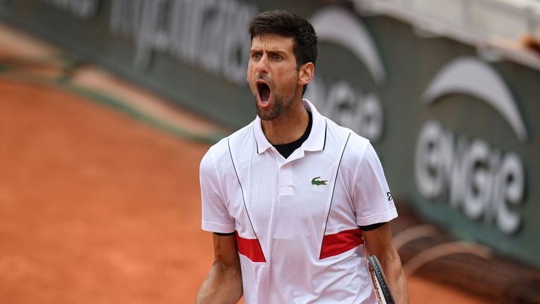 Serbia's Novak Djokovic reacts during his men's singles third round match against Spain's Roberto Bautista Agut, on day six of The Roland Garros 2018 French Open tennis tournament in Paris on June 1, 2018.