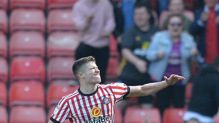 Sunderland's Paddy McNair celebrates scoring his team's opening goal during the Sky Bet Championship match at the Stadium of Light, Sunderland