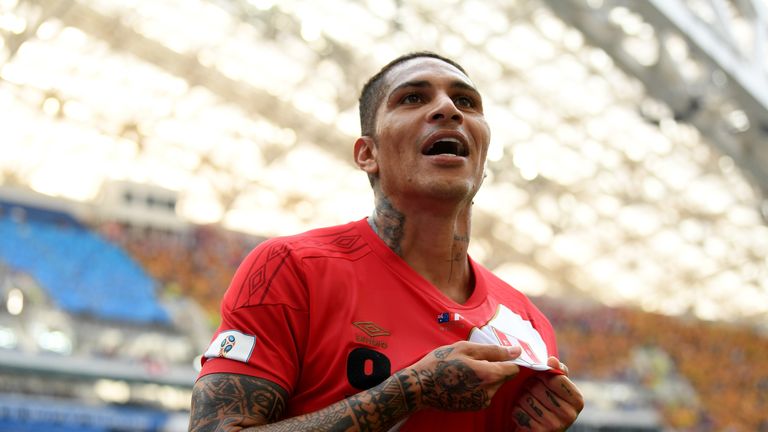 Paolo Guerrero celebrates after scoring Peru's second goal