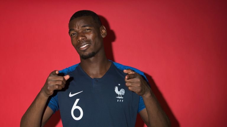 Paul Pogba of France poses for a potrait at the team hotel during the official FIFA World Cup 2018 portrait session