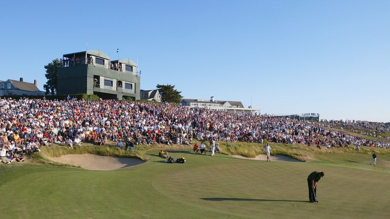 Mickelson putts on the final green during the 104th US Open at Shinnecock Hills