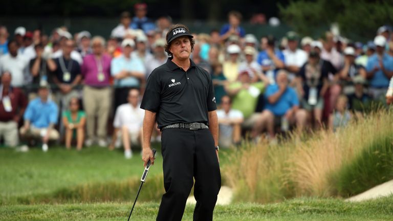 Phil Mickelson during the final round of the 113th U.S. Open at Merion Golf Club on June 16, 2013 in Ardmore, Pennsylvania.  