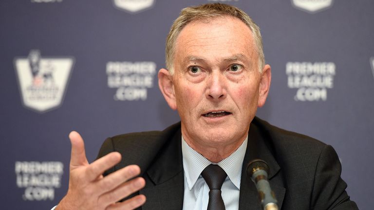Chief Executive of Premier League Richard Scudamore speaks to the media during the announcement of the Premier League's UK live broadcasting rights auction on February 10, 2015 in London, England. It was announced that Sky and BT Sport will pay the Premier League ..5.136 billion to share the live TV rights for three seasons starting from 2016-17. (Photo by Tom Dulat/Getty Images for Premier League)
